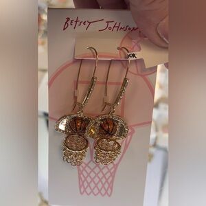 Betsey Johnson Gold-tone Basketball Hoop Dangle Earrings with Orange Accents